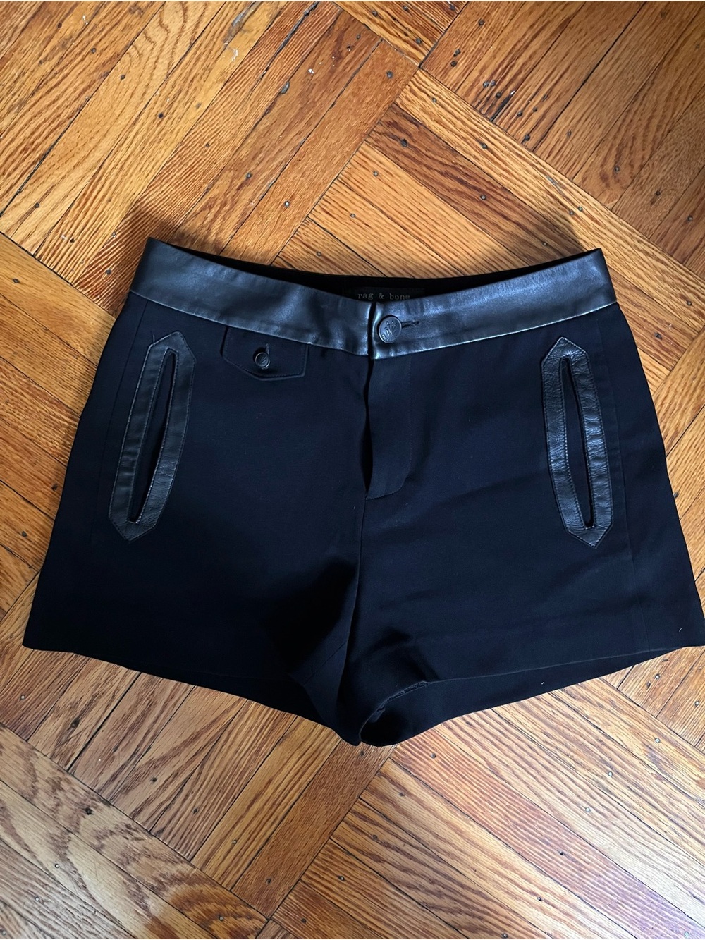 🖤 rag & bone Black High-Waist Shorts with Leather Trim Accents 🖤